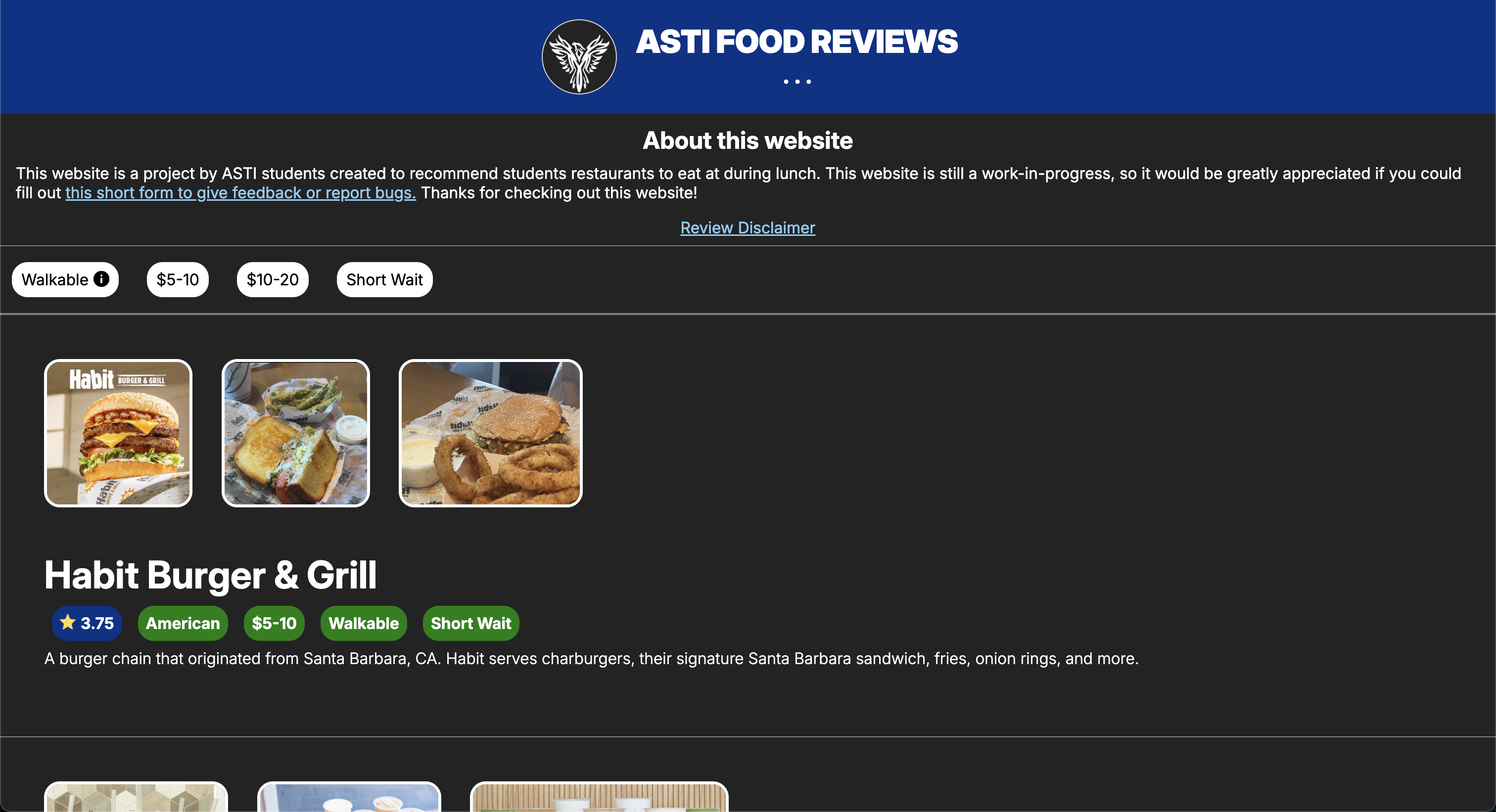 Image of ASTI Food Reviews Website